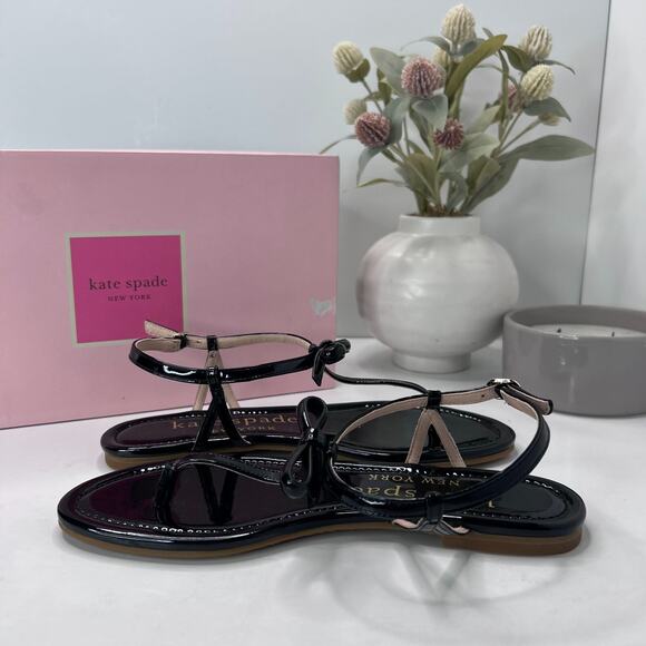 Kate Spade Piazza Patent Bow Ankle Strap Sandal Black K3303 Women 6.5 B NWB - Picture 7 of 10